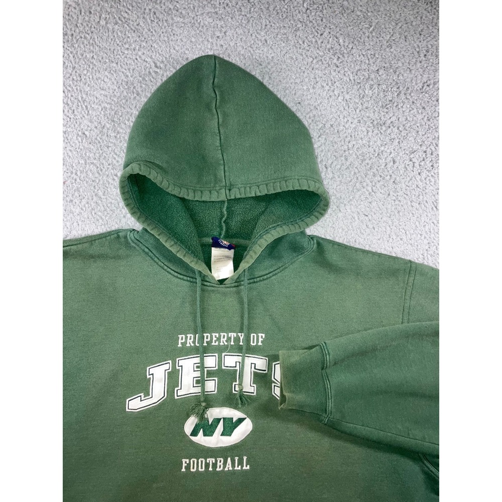 Vtg Reebok NFL Gridiron Classic New York Jets Hoodie Men L Green Baggy Sun Faded